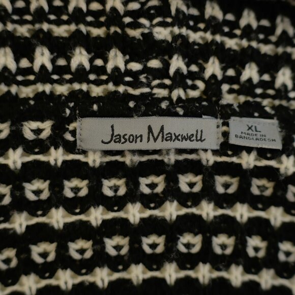DAMAGED Jason Maxwell Black White Knit Cardigan Sweater XL Acrylic - Picture 8 of 10